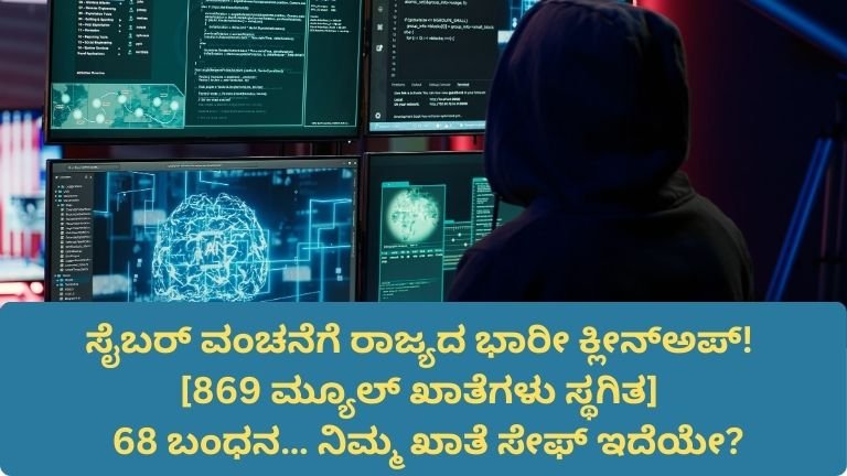 ಸೈಬರ್ ವಂಚನೆಗೆ ರಾಜ್ಯದ ಭಾರೀ ಕ್ಲೀನ್‌ಅಪ್! [869 ಮ್ಯೂಲ್ ಖಾತೆಗಳು ಸ್ಥಗಿತ] – 68 ಬಂಧನ… ನಿಮ್ಮ ಖಾತೆ ಸೇಫ್ ಇದೆಯೇ?
